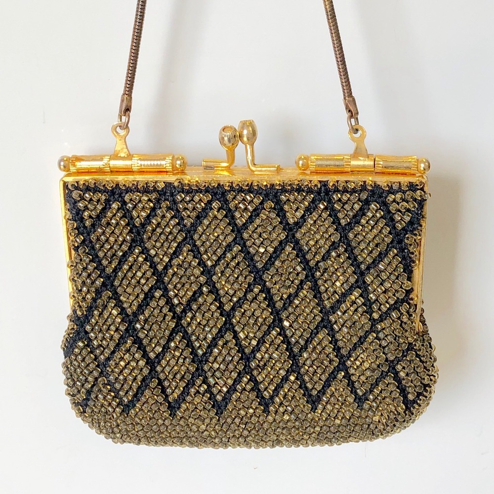 Vintage Beaded Wristlet / Mini Frame Handbag